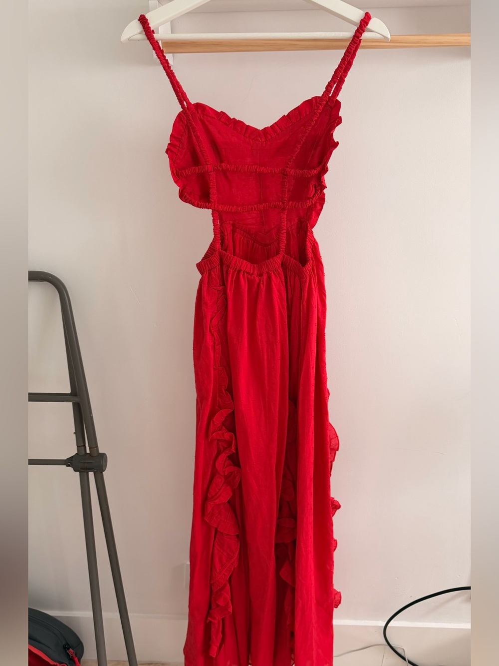 FARM Rio Red Ruffled Maxi Dress with Braided Straps - Picture 6 of 8